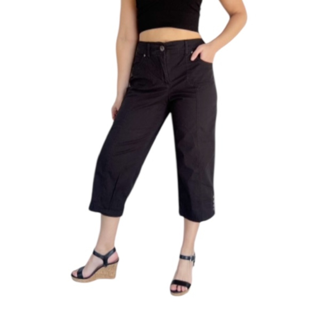 Style & Co black high rise cotton stretch cropped snap accent capri pants size 8